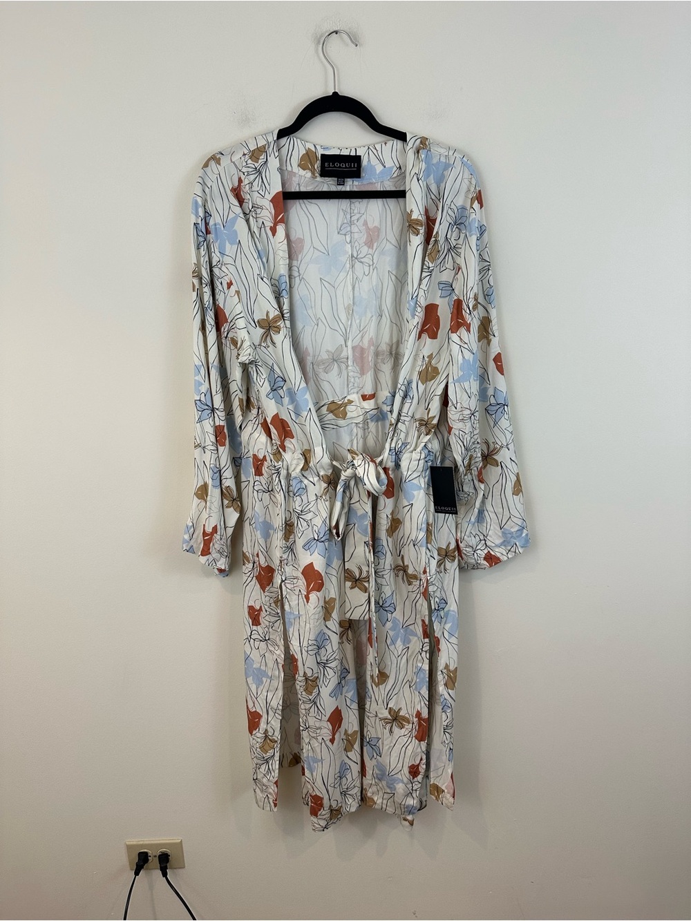 Eloquii Cream Floral Tie-Waist Kimono Robe Size 18/20 Women's Plus NWT